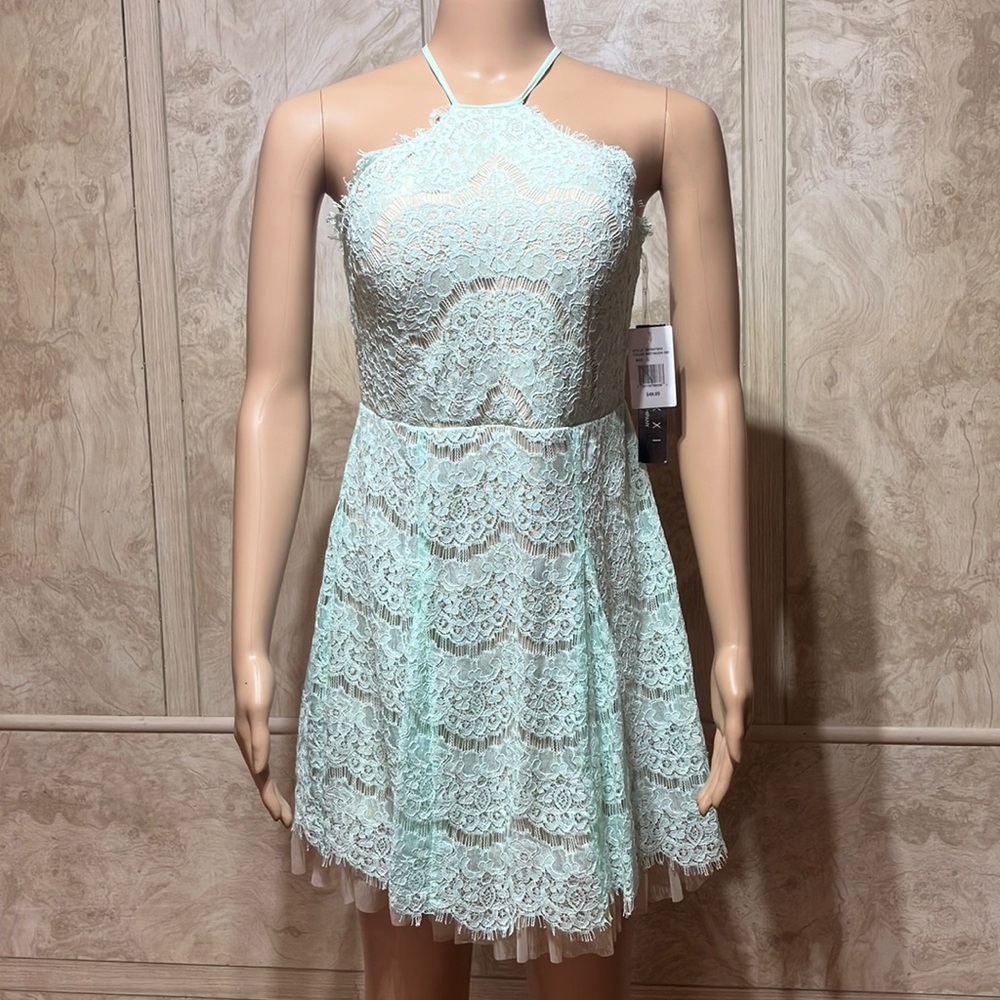 Trixxi Green Halter A-Line Mini Dress for Weddings